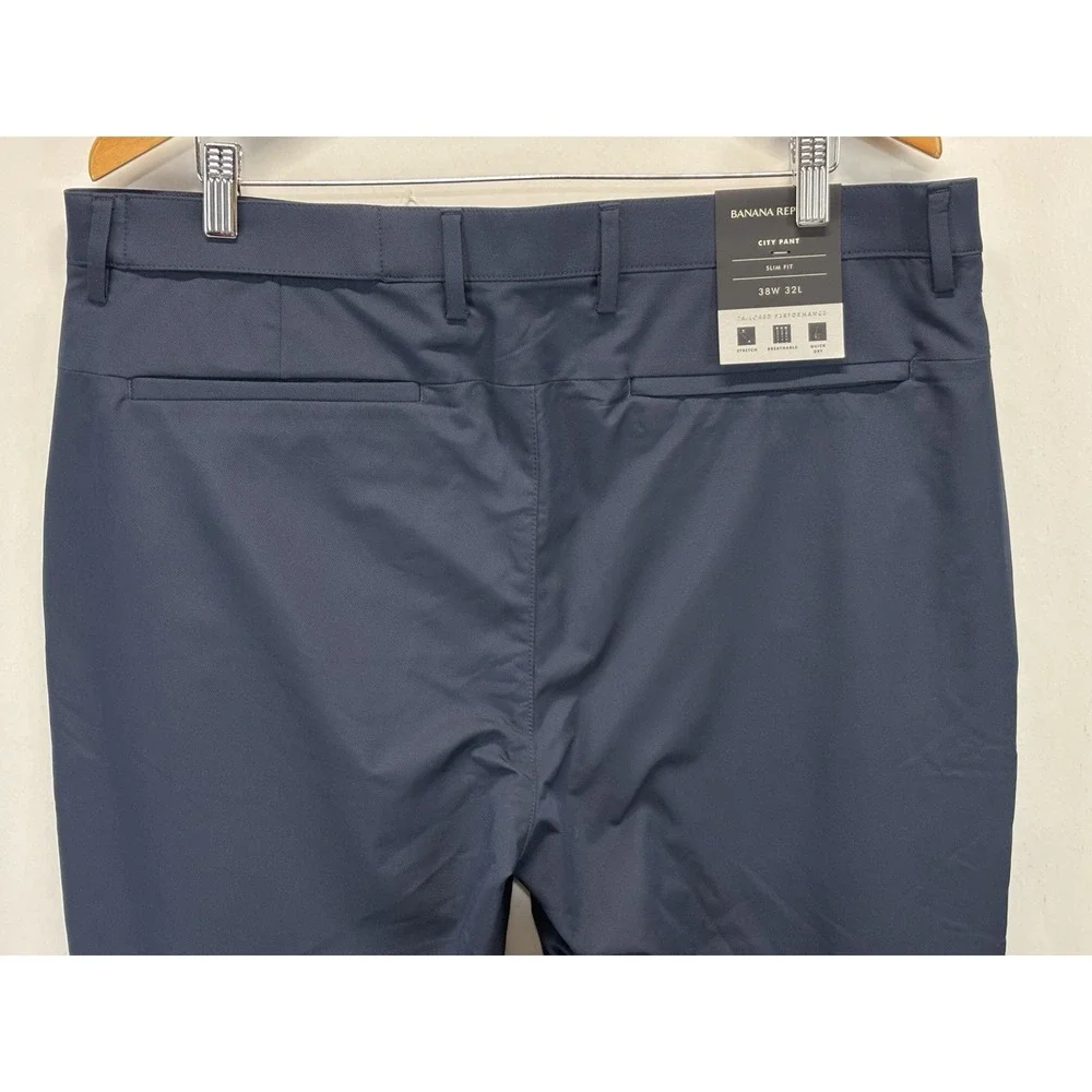 NEW! Banana Republic City Pants Men's 38x32 (38x31) Navy Slim Fit Performance